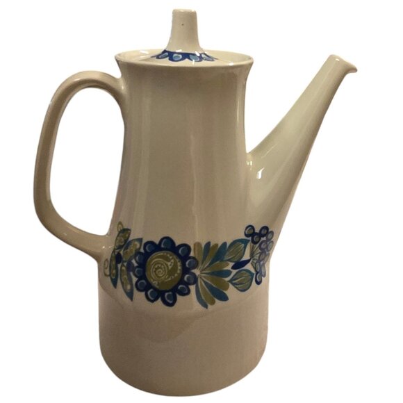 Mid Century Modern Ceramic Teapot Floral Design Figgjo Flint Blue Flowers - Picture 14 of 16